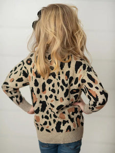 Kids Leopard Button Pocket Cardigan Fall Winter Sweater