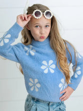 Load image into Gallery viewer, Preorder Blue and White Daisy Crew Neck Sweater