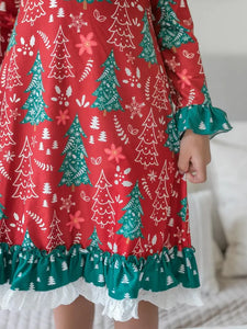 Red & Green Christmas Tree Ruffle Lounge Play Gown