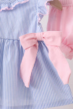 Load image into Gallery viewer, Preorder Pink and Blue Stripe Bow Ruffle Bloomers Set