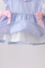 Load image into Gallery viewer, Preorder Pink and Blue Stripe Bow Ruffle Bloomers Set