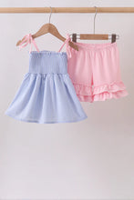 Load image into Gallery viewer, Preorder Pink and Blue Smocked Ruffle Shorts Set