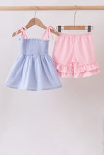 Load image into Gallery viewer, Preorder Pink and Blue Smocked Ruffle Shorts Set