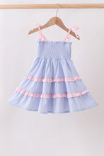 Load image into Gallery viewer, Preorder Pink and Blue Smocked Ruffle Dress