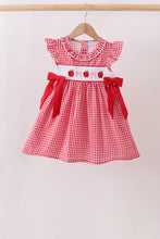 Load image into Gallery viewer, Preorder Apples and Bows Red Gingham Smocked Dress