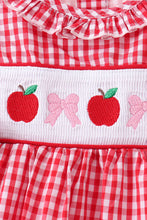 Load image into Gallery viewer, Preorder Apples and Bows Red Gingham Smocked Dress