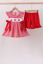 Load image into Gallery viewer, Preorder Apples and Bows Red Gingham Smocked Shorts Set