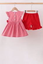 Load image into Gallery viewer, Preorder Apples and Bows Red Gingham Smocked Shorts Set