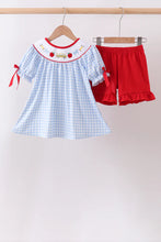 Load image into Gallery viewer, Preorder Back to School Blue Gingham Smocked Shorts Set