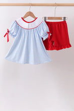 Load image into Gallery viewer, Preorder Back to School Blue Gingham Smocked Shorts Set