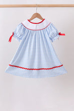 Load image into Gallery viewer, Preorder Back to School Blue Gingham Smocked Dress