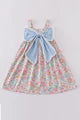 Blue Bow Floral Print Dress