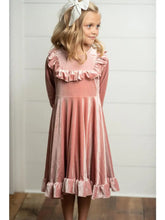 Load image into Gallery viewer, Kids Pink Velvet Ruffle Fancy Winter Christmas Holiday Dress