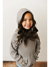 Load image into Gallery viewer, Kids Gray Ruffle Hoodie and Rainbow Stripe Leggings Fall Set