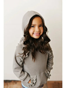 Kids Gray Ruffle Hoodie and Rainbow Stripe Leggings Fall Set