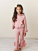 Load image into Gallery viewer, Kids Pink Hooded Ruffle Pocket Lounge Set