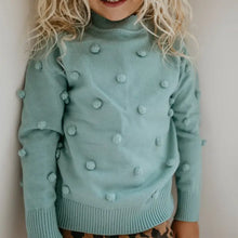 Load image into Gallery viewer, Preorder Teal Pom Pom Scalloped Neck Sweater