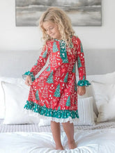 Load image into Gallery viewer, Red &amp; Green Christmas Tree Ruffle Lounge Play Gown