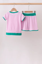 Load image into Gallery viewer, Preorder Pink and Green Colorblock Skorts Set