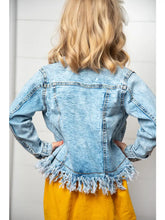 Load image into Gallery viewer, Kids Light Wash Faded Denim Fringe Winter Button Jacket