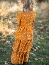 Load image into Gallery viewer, Mustard Polka Dot Tiered Bow Maxi Dress