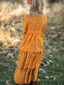 Mustard Polka Dot Tiered Bow Maxi Dress