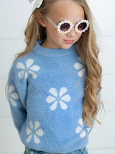 Load image into Gallery viewer, Preorder Blue and White Daisy Crew Neck Sweater