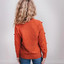 Load image into Gallery viewer, Preorder Rust Pom Pom Scalloped Neck Sweater