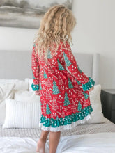 Load image into Gallery viewer, Red &amp; Green Christmas Tree Ruffle Lounge Play Gown