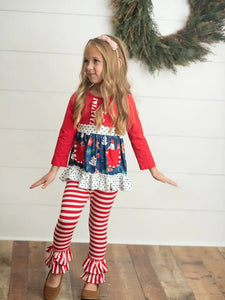 Kids Christmas Holiday Candy Cane Stripe Ruffle Pocket Set