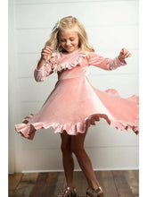 Load image into Gallery viewer, Kids Pink Velvet Ruffle Fancy Winter Christmas Holiday Dress