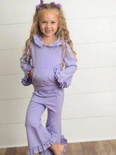 Load image into Gallery viewer, Kids Purple Hooded Ruffle Pocket Lounge Set