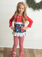 Load image into Gallery viewer, Kids Christmas Holiday Candy Cane Stripe Ruffle Pocket Set