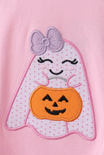 Load image into Gallery viewer, Preorder Pink Trick-Or-Treating Ghost Applique Romper
