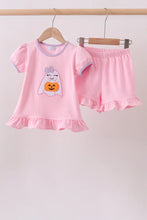 Load image into Gallery viewer, Preorder Pink Trick-Or-Treat Ghost Applique Ruffle Shorts Set