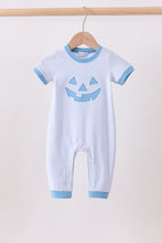 Load image into Gallery viewer, Preorder Blue Stripe Jack-O-Lantern Applique Romper
