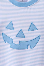 Load image into Gallery viewer, Preorder Blue Stripe Jack-O-Lantern Applique Romper
