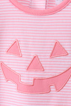 Load image into Gallery viewer, Preorder Pink Stripe Jack-O-Lantern Applique Ruffle Romper