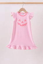 Load image into Gallery viewer, Preorder Pink Stripe Jack-O-Lantern Applique Ruffle Dress