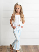 Load image into Gallery viewer, Preorder Light Blue Stripe Flare Denim Jeans