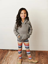 Load image into Gallery viewer, Kids Gray Ruffle Hoodie and Rainbow Stripe Leggings Fall Set