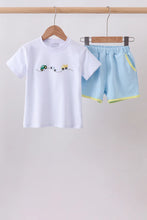 Load image into Gallery viewer, Preorder Blue Vehicles Embroidered Shorts Set