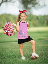 Load image into Gallery viewer, Jellybean Megaphone Red and Black Bow Back Cheer Skort Set