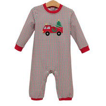 Load image into Gallery viewer, Preorder Jellybean Festive Firetruck Romper (ETA: October)