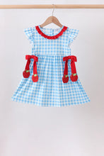Load image into Gallery viewer, Preorder Blue Gingham Apple Applique Dress
