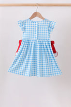 Load image into Gallery viewer, Preorder Blue Gingham Apple Applique Dress