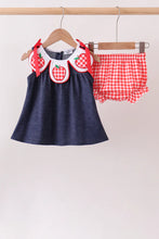 Load image into Gallery viewer, Preorder Apple Applique Denim and Red Gingham Ruffle Bloomers Set
