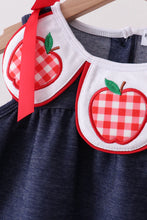 Load image into Gallery viewer, Preorder Apple Applique Denim and Red Gingham Ruffle Bloomers Set