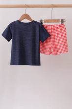 Load image into Gallery viewer, Preorder Apple Applique Denim and Red Gingham Shorts Set