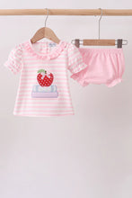 Load image into Gallery viewer, Preorder Pink Stripe Apple Book Ruffle Bloomers Set